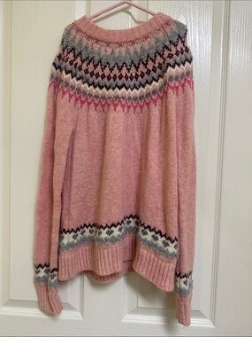 Pink Fair Isle Knit Sweater – Women's Cozy Pullover